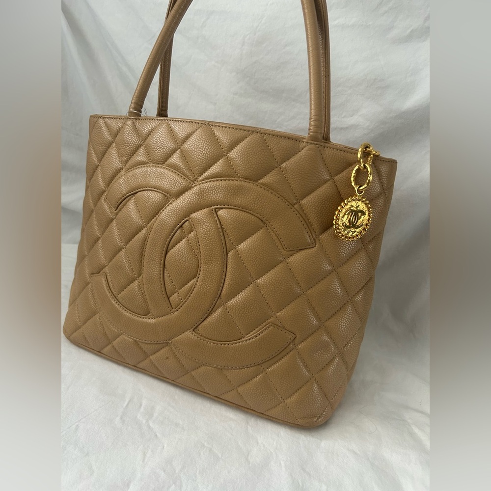 Chanel Cream Caviar medallion tote